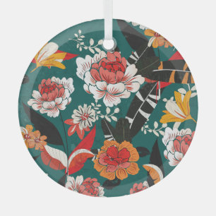 Ornement En Verre Floral blanc-orange : illustration vintage sans so