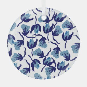 Ornement En Verre Floral De Pansy Bleu : Sans Mer Dessiné À La Main.