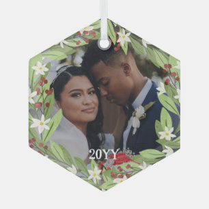 Ornement En Verre Floral Red Berries Verdure Wreath Photo