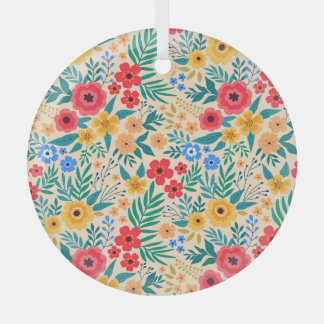 Ornement En Verre Floral vintage, Petites Fleurs Colorées.
