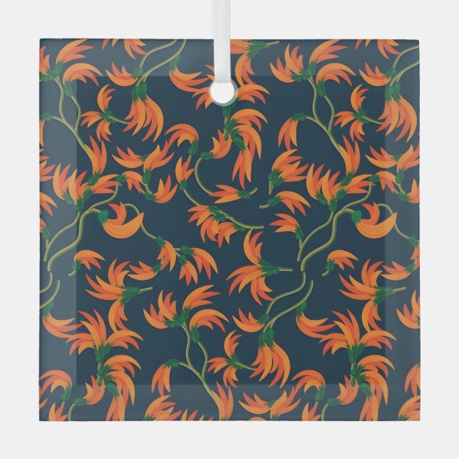 Ornement En Verre  Flowing Orange Floral Pattern (Recto)