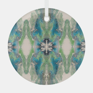 Ornement En Verre Fluide Artistique Abstrait en Aqua et Vert