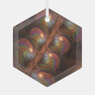 Ornement En Verre Fluorescent coloré Abstrait Trippy Brown Fractal