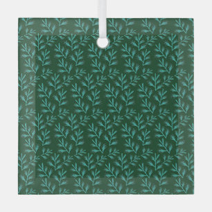 Ornement En Verre Fond vert foncé avec feuilles botaniques sarcelle
