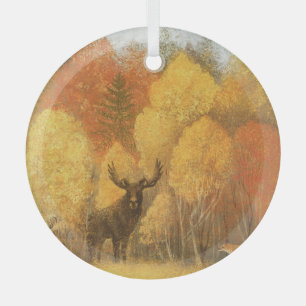 Ornement En Verre Forêt d'automne, cerf numérique et renard.