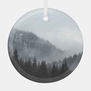 Ornement En Verre Forêt de montagne Misty : Vue Pittoresque du paysa