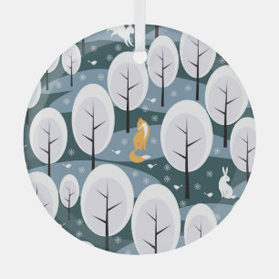 Ornement En Verre Forêt d'hiver de Noël : Animaux Motifs sans coutur