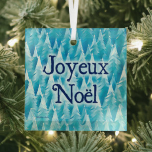 Ornement En Verre Forêt fractale bleue - Joyeux Noël
