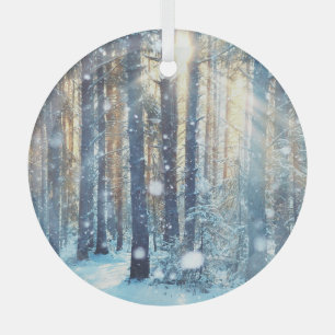 Ornement En Verre Forêt neigeuse Scène hivernale gelée