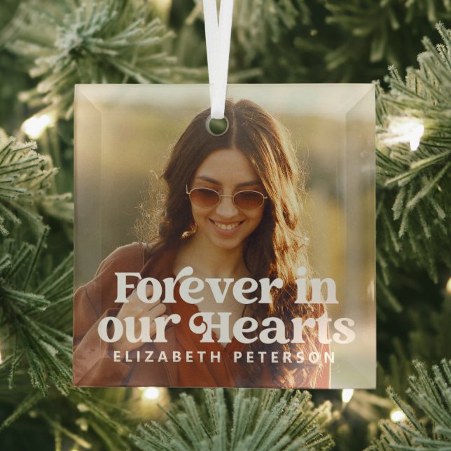 Ornement En Verre Forever in our Hearts Simple Photo personnalisée M (Insitu)
