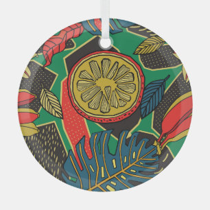 Ornement En Verre Fruits tropicaux, feuille, motifs floraux de gribo