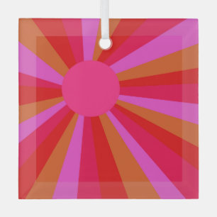 Ornement En Verre Fuchsia Sunburst Minimaliste Coloré