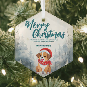 Ornement En Verre Funny Chiot Merry Xmas arbre neige Fête de vacance