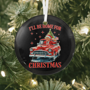 Ornement En Verre Funny Trump Santa Hat Je serai à la maison pour No