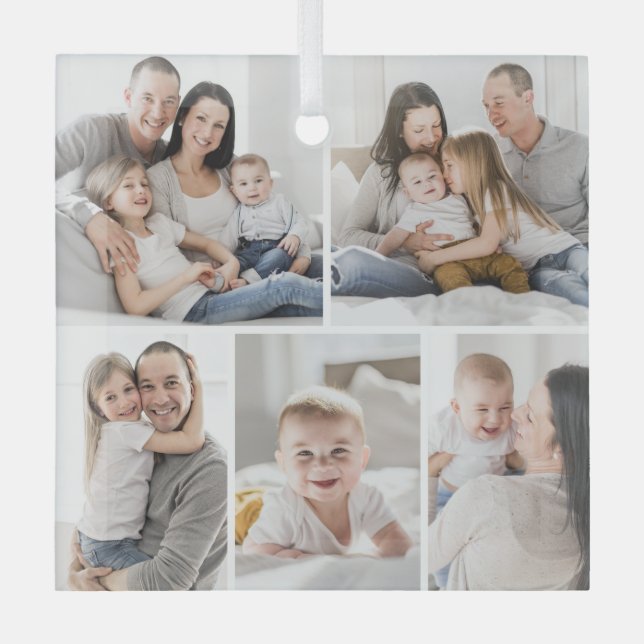 Ornement En Verre Galerie Grille 5 Photos Ornament photo personnalis (Recto)