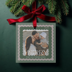 Ornement En Verre Garde photo Joyeux famille moderne rétro Wavy