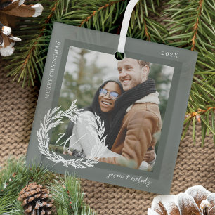 Ornement En Verre Garland Wreath Couple Monogramme Photo Noël
