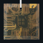 Ornement En Verre Geek Sortie carte circuit électronique orange PCB<br><div class="desc">PCB Circuit Board cadeaux pour les geeks ou cadeaux pour les nerds. En voici un pour l'Ordinateur Nerd ou Geek en chacun de nous. Geek Sortez votre Nerd avec cette carte circuit électronique PCB. Il s'agit d'une image de fond d'une carte de circuit imprimé ou d'une carte de circuit électronique....</div>