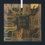 Ornement En Verre Geek Sortie carte circuit électronique orange PCB<br><div class="desc">PCB Circuit Board cadeaux pour les geeks ou cadeaux pour les nerds. En voici un pour l'Ordinateur Nerd ou Geek en chacun de nous. Geek Sortez votre Nerd avec cette carte circuit électronique PCB. Il s'agit d'une image de fond d'une carte de circuit imprimé ou d'une carte de circuit électronique....</div>