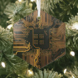 Ornement En Verre Geek Sortie carte circuit électronique orange PCB<br><div class="desc">PCB Circuit Board cadeaux pour les geeks ou cadeaux pour les nerds. En voici un pour l'Ordinateur Nerd ou Geek en chacun de nous. Geek Sortez votre Nerd avec cette carte circuit électronique PCB. Il s'agit d'une image de fond d'une carte de circuit imprimé ou d'une carte de circuit électronique....</div>