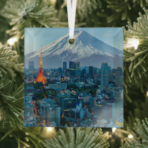 Ornement En Verre Glace et neige   Mt. Fuji et Tokyo Skyline