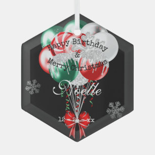 Ornement En Verre Glam Christmas Birthday Balloons and Snowflakes