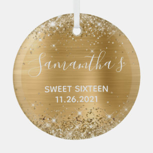 Ornement En Verre Glitterie Gold Foil Sweet 16