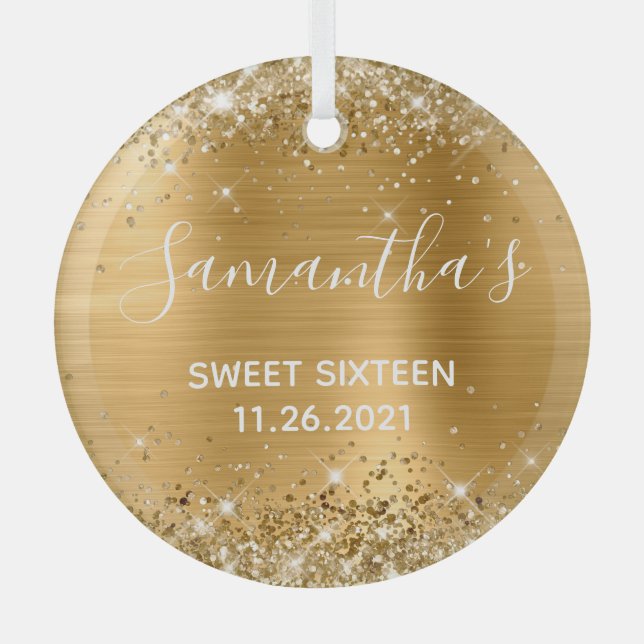 Ornement En Verre Glitterie Gold Foil Sweet 16 (Recto)