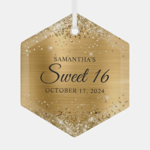 Ornement En Verre Glitterie Gold Foil Sweet 16