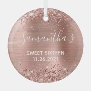 Ornement En Verre Glitterie Rose Gold Foil Sweet 16