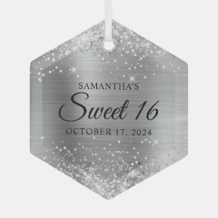 Ornement En Verre Glitterie Silver Foil Sweet 16