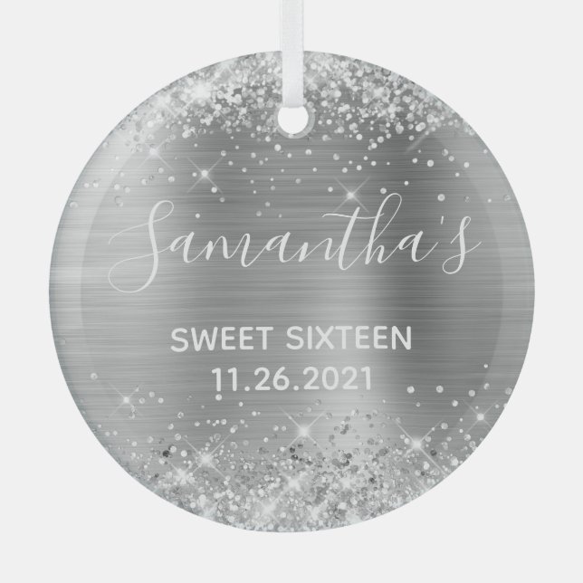 Ornement En Verre Glitterie Silver Foil Sweet 16 (Recto)