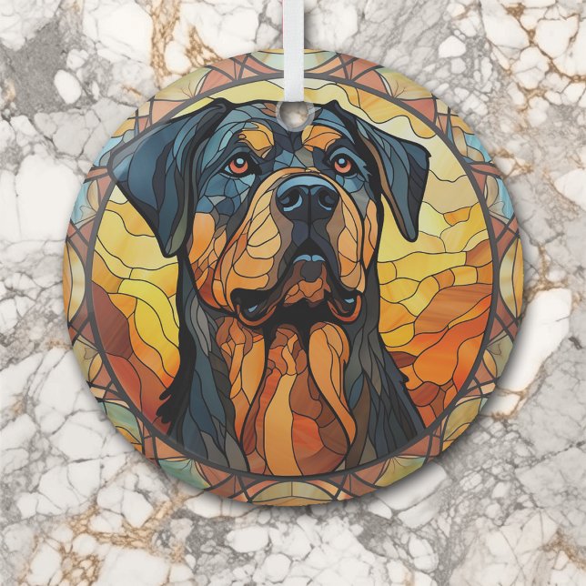 Ornement En Verre Gold Abstrait Rottweiler Chien tendu (Créateur téléchargé)