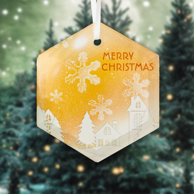 Ornement En Verre Gold Brown Maison Blanche Neige Joyeux verre de No (Créateur téléchargé)