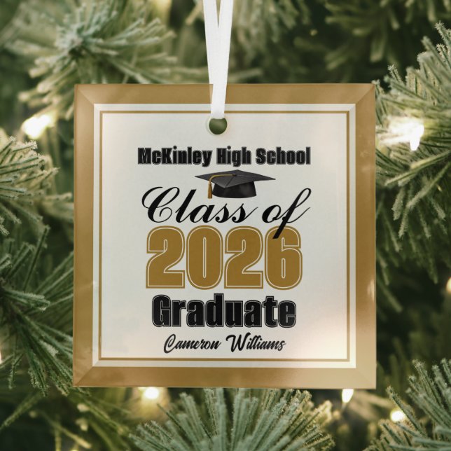 Ornement En Verre Gold Class of 2026 Graduation Custom Christmas (Insitu)