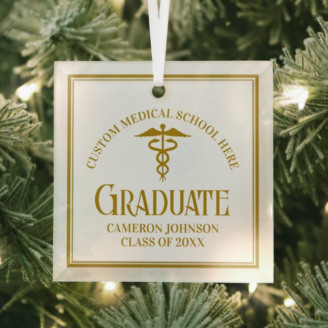 Ornement En Verre Gold Médicale School Graduation Custom Christmas (Insitu)