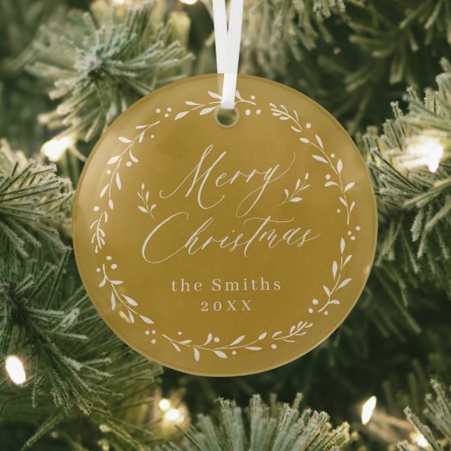 Ornement En Verre Gold Modern script Joyeux Noël Métal de Noël O (Insitu)