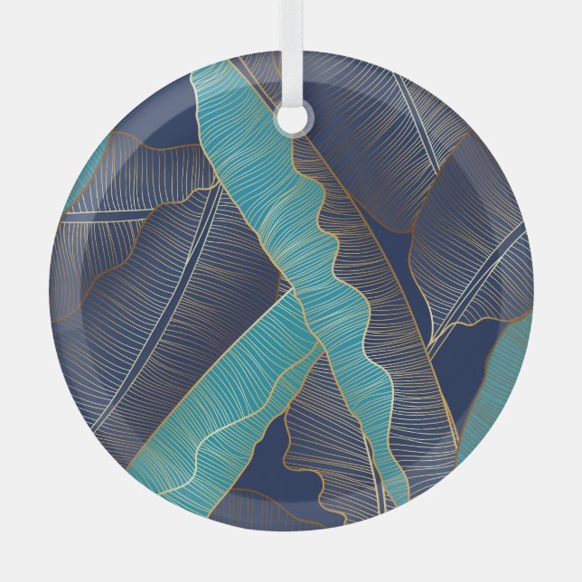 Ornement En Verre Golden Banana Leaf : Motif de luxe. (Recto)