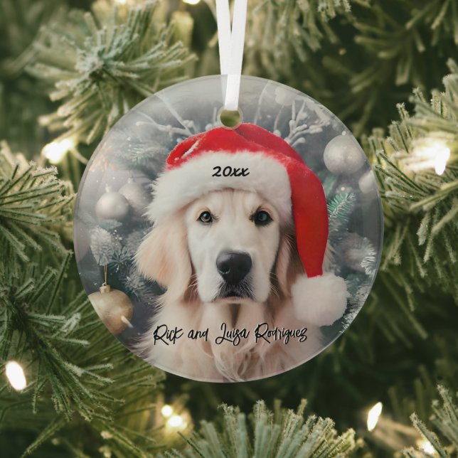 Ornement En Verre Golden Retriever avec Santa Hat (Insitu)