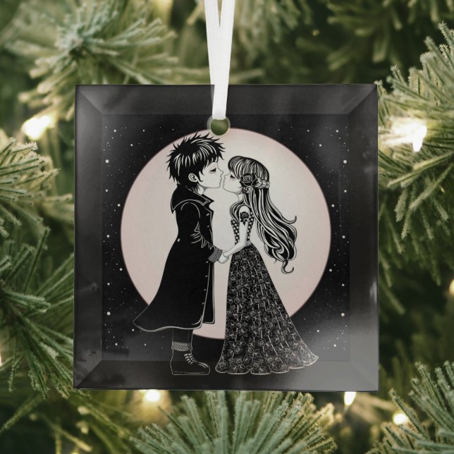 Ornement En Verre Gothique Emo Enfants Kiss Valentine's Day (Insitu)