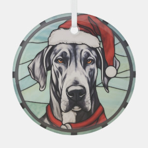 Ornement En Verre Grand Danois Vitrail de Noël