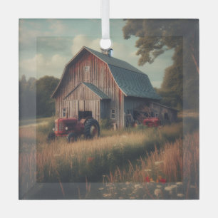 Ornement En Verre Grange vintage/rustique et art tracteur