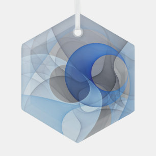 Ornement En Verre Graphique d'art fractal gris bleu Abstrait moderne