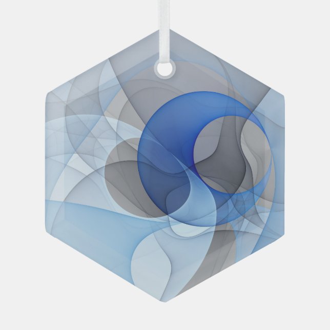 Ornement En Verre Graphique d'art fractal gris bleu Abstrait moderne (Recto)