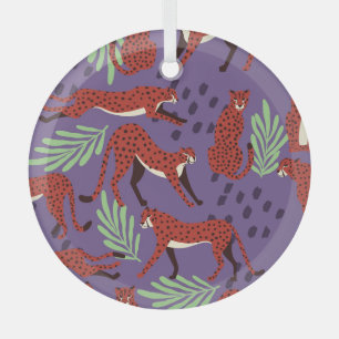 Ornement En Verre Gros chats exotiques, motif plante tropical.