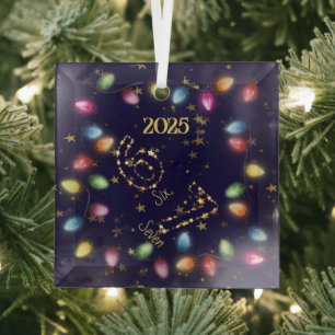 Ornement En Verre Guirlande de Noël Bleu Marine Étoile Dorée 6 7 