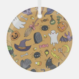 Ornement En Verre Halloween Doodle Objets Motif sans couture