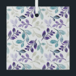 Ornement En Verre  Harmonious Watercolor Leaves Design<br><div class="desc">Watercolor pattern of branches with leaves in teal,  purple,  and gray on a white background. The design is harmonious and elegant.</div>