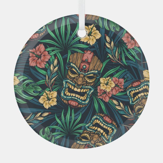 Ornement En Verre Hawaï Tiki Masque Motif tropical (Recto)