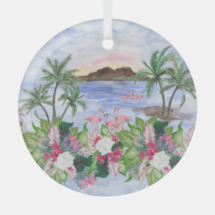 Ornement En Verre Hawaiian Bliss : Motif d'aquarelle tropicale